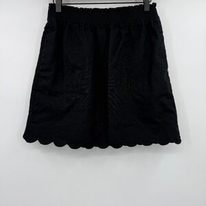 J Crew Skirt Women 6 Black Linen Blend Scalloped Trim Elastic Waist Pockets